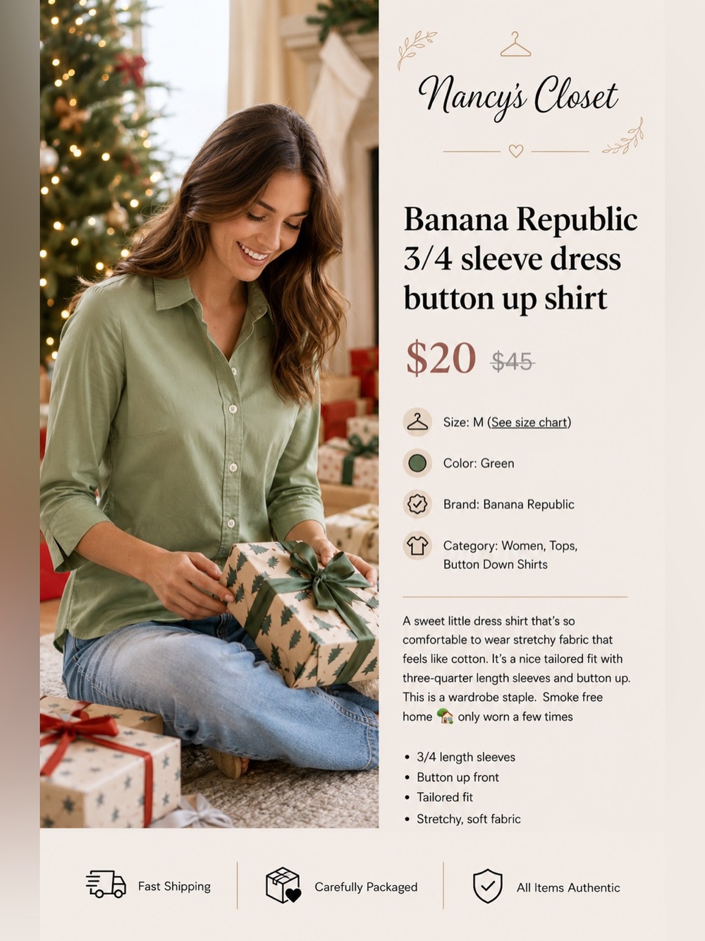 Banana Republic 3/4 sleeve dress button up shirt